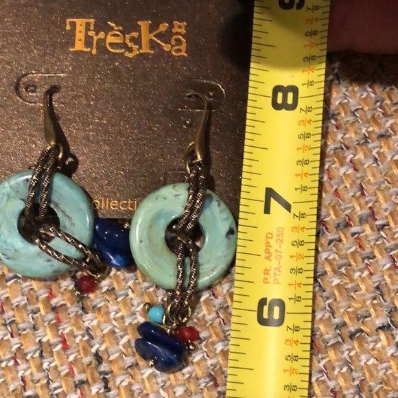 TRESKA Modern Abstract Metallic Multicolor Round Dangle Drop Earrings NWT - Picture 3 of 4